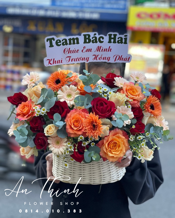 Giỏ hoa đỏ thắm - HG084 Shop Hoa Tươi An Thịnh Giỏ hoa đỏ thắm - HG084